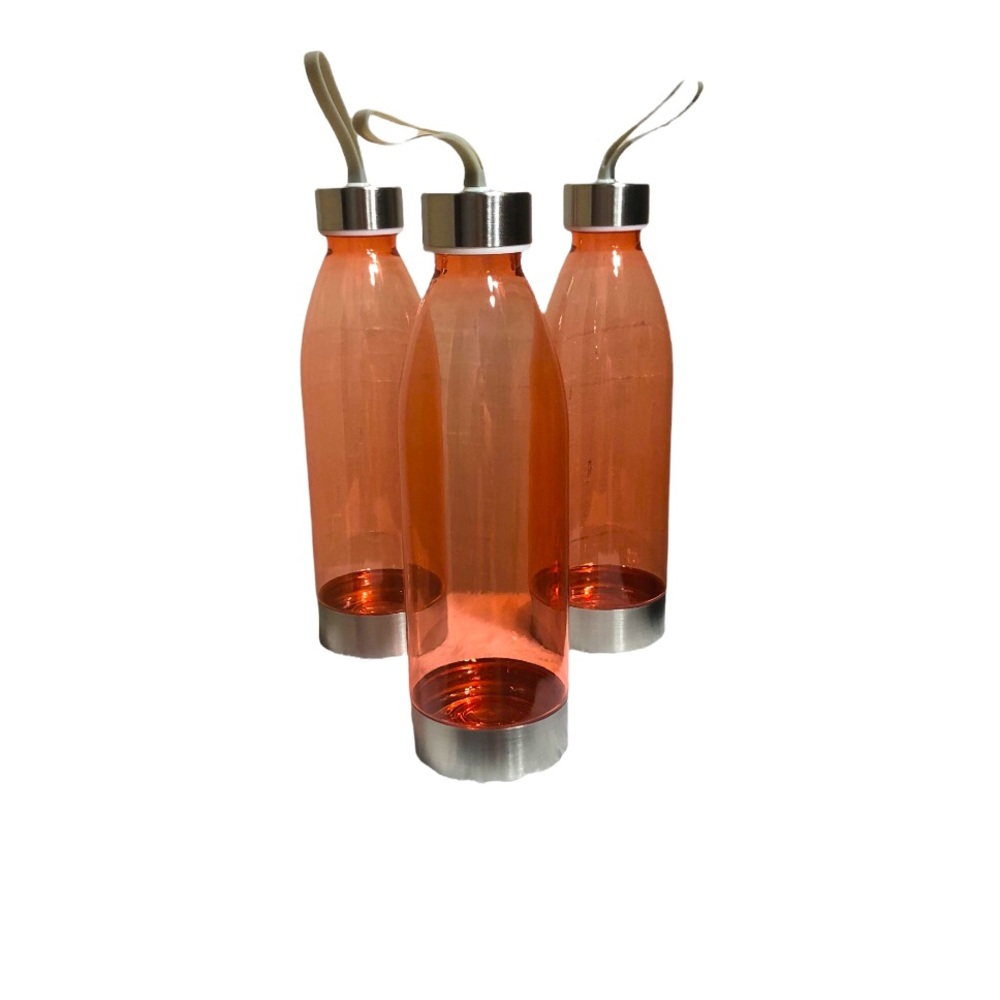 NEW Mainstays 22 oz Plastic Water Bottles Stainless Steel Lid and Base Set Of 3
